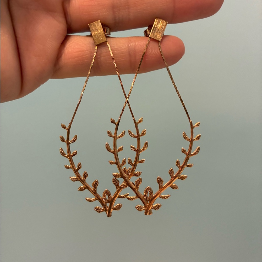 Sheila Fajl Rose Gold Leaf Drop Earrings - Women Jewelry